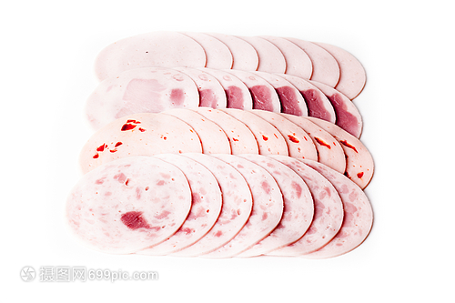 肉熟食排白色背景上各种加工冷肉制品