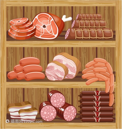 肉制品的架子肉类市场矢量